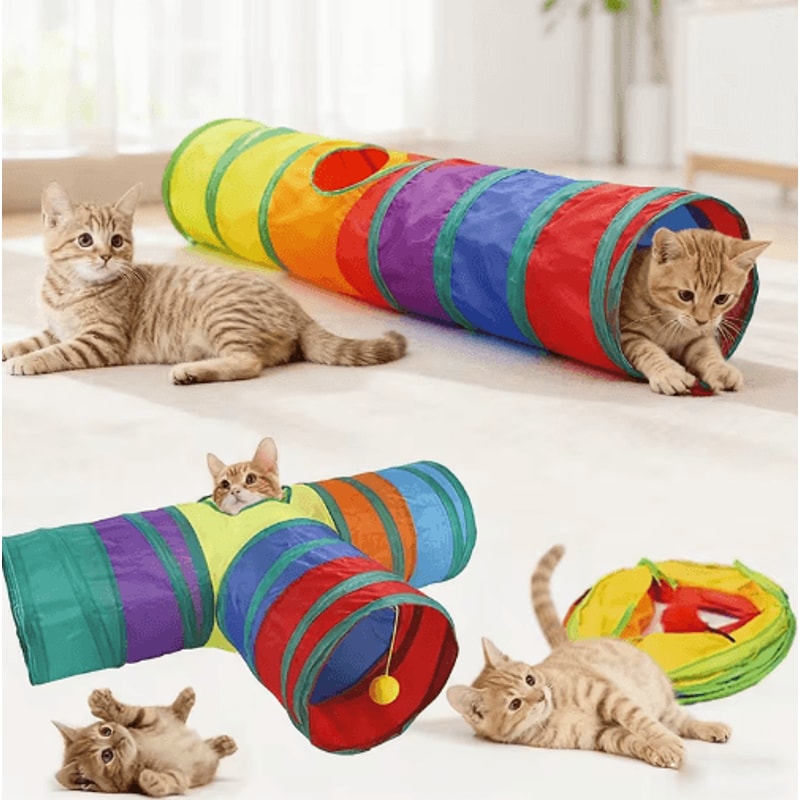 Rainbow Hide Collapsible Cat Tunnel Toy For Indoor Cats 28