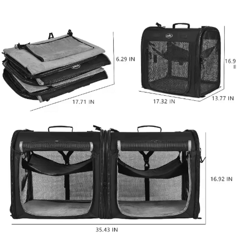 Wakytu 2in1 Foldable Double Pet Carrier For Cats And Dogs 1