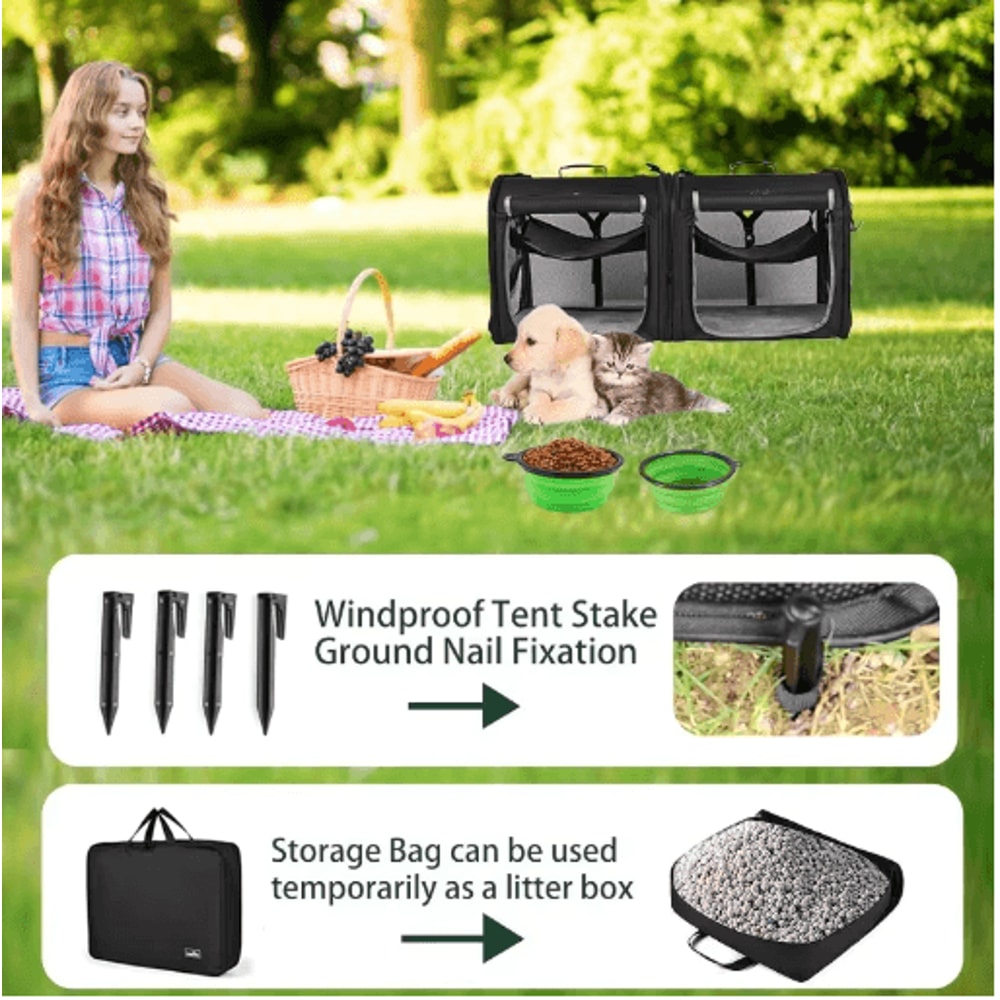 Wakytu 2in1 Foldable Double Pet Carrier For Cats And Dogs 2