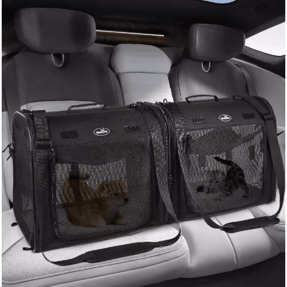 Wakytu 2in1 Foldable Double Pet Carrier For Cats And Dogs 4