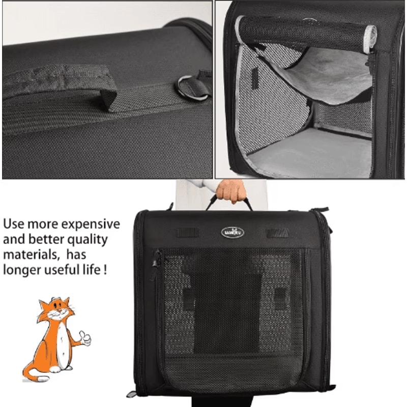 Wakytu 2in1 Foldable Double Pet Carrier For Cats And Dogs 6