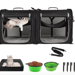 wakytu 2-in-1 foldable double pet carrier for cats and dogs