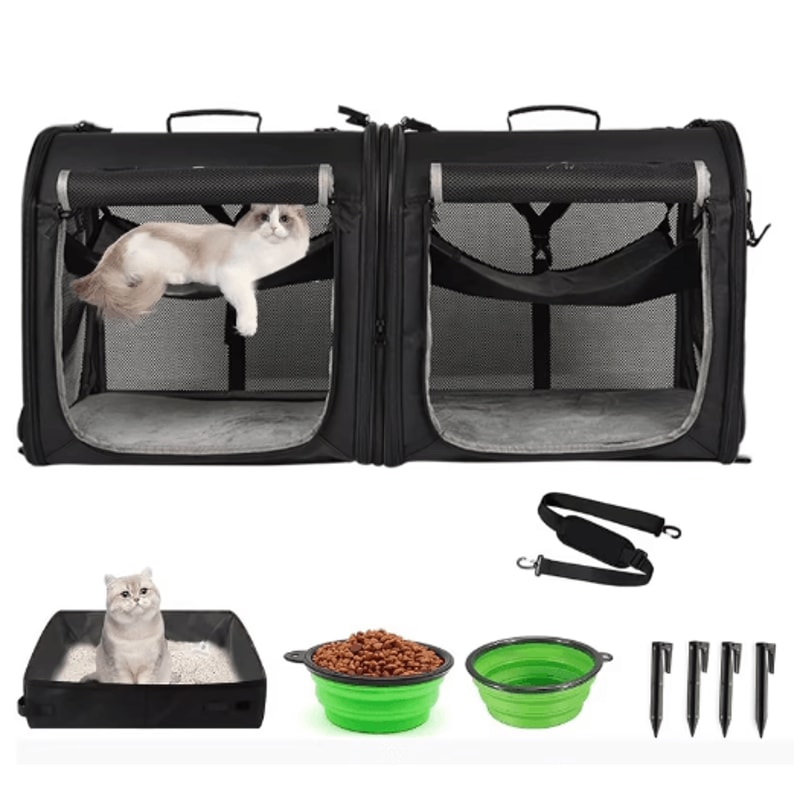 Wakytu 2in1 Foldable Double Pet Carrier For Cats And Dogs 0