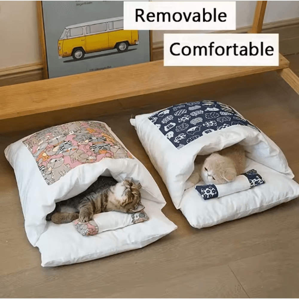 CozyPaws Kawaii Removable Cat Cave Bed For Cats And Small Dogs 0