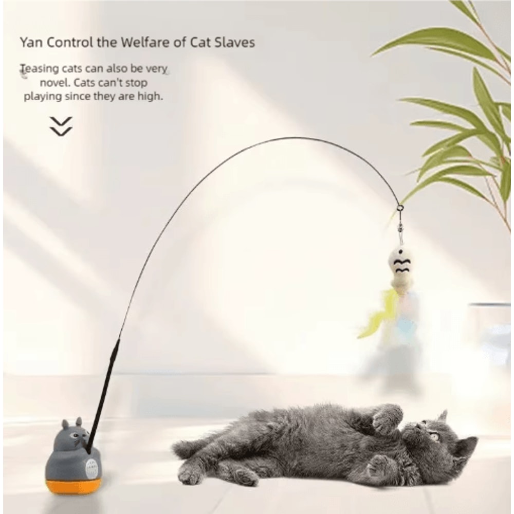 DragonTotoro 360 Rotating Cat Teaser Wand With Bell Fish Head Toy 0