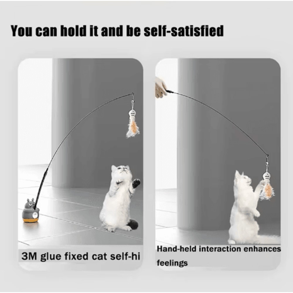 DragonTotoro 360 Rotating Cat Teaser Wand With Bell Fish Head Toy 8