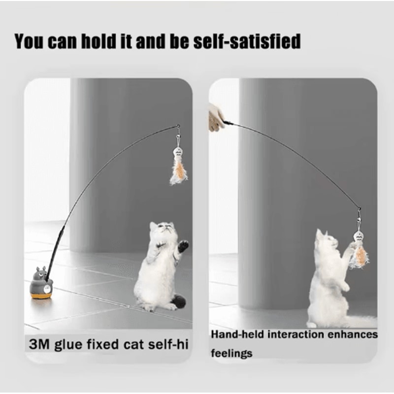 DragonTotoro 360 Rotating Cat Teaser Wand With Bell Fish Head Toy 8