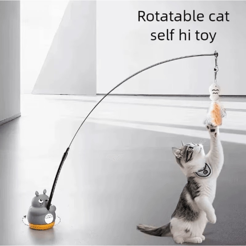 DragonTotoro 360 Rotating Cat Teaser Wand With Bell Fish Head Toy 9
