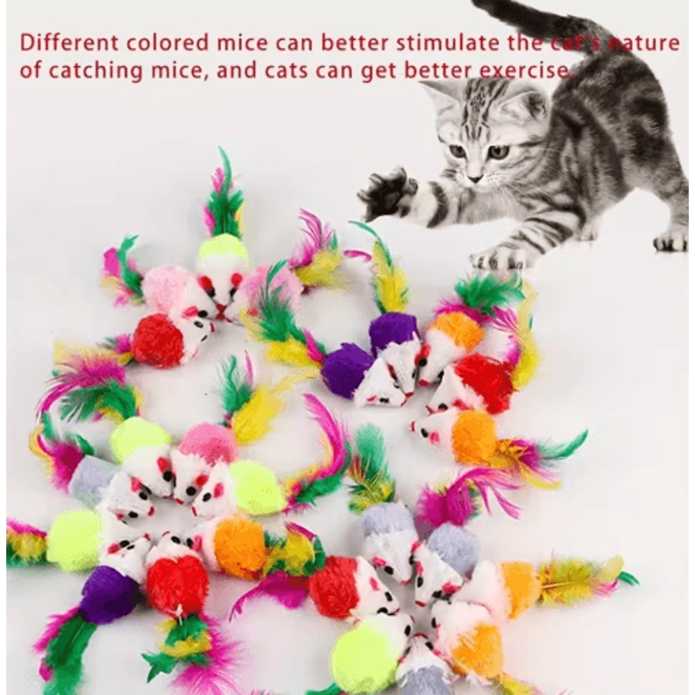 Feather Mouse Mini Plush Cat Toy Set For Interactive Play 8