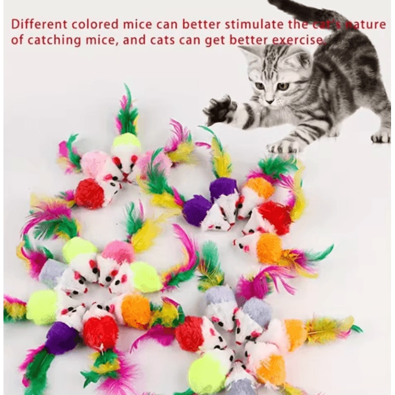 Feather Mouse Mini Plush Cat Toy Set For Interactive Play 8