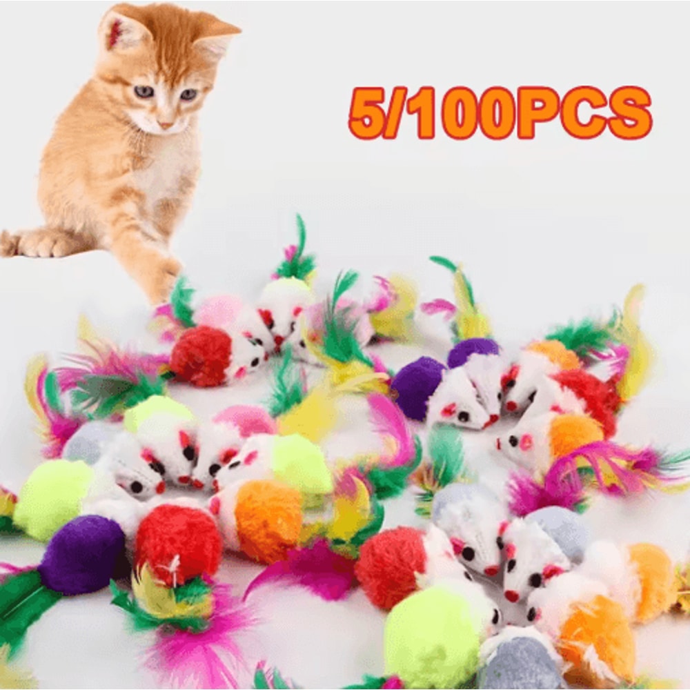 Feather Mouse Mini Plush Cat Toy Set For Interactive Play 0