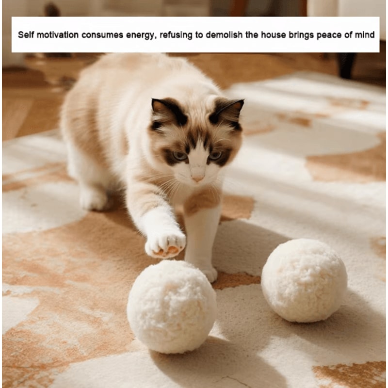 Interactive Silent Wool Ball Cat Toy With Teaser Stick For Boredom Relie 3