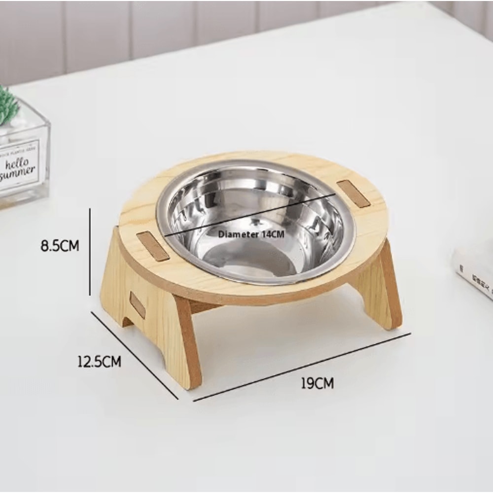 Elevated Stainless Steel Pet Feeding Bowl Set With Wooden Stand 2