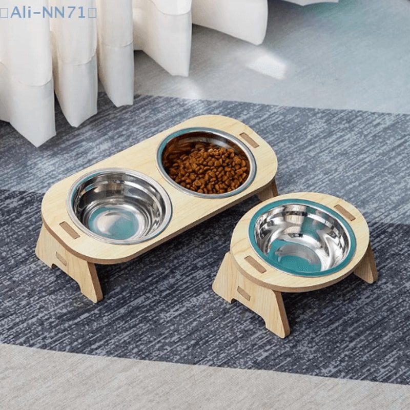Elevated Stainless Steel Pet Feeding Bowl Set With Wooden Stand 4