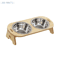 Elevated Stainless Steel Pet Feeding Bowl Set With Wooden Stand 6