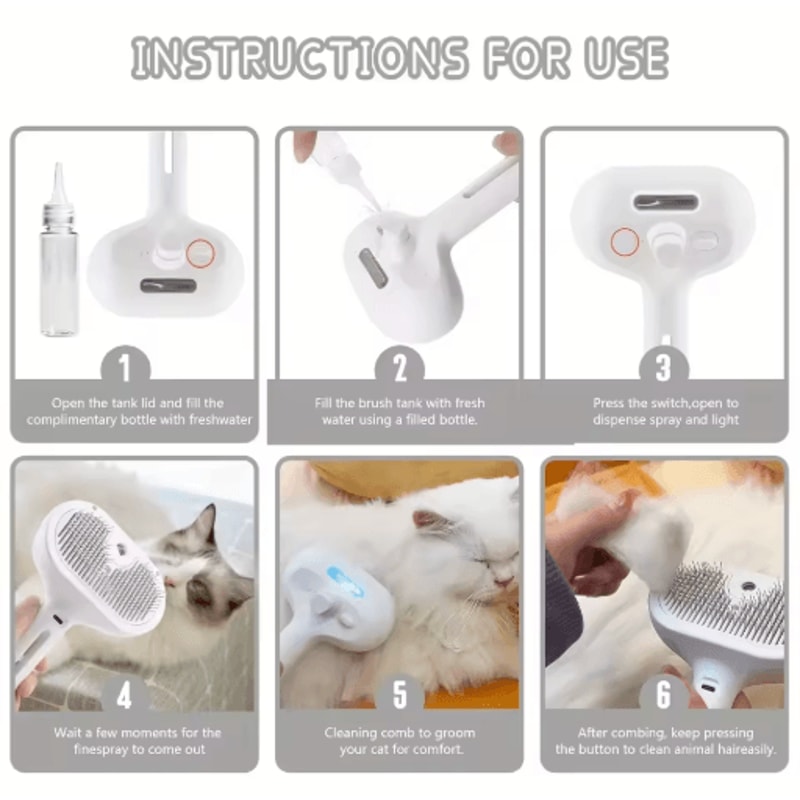 Steam Groom 3in1 Electric Pet Hair Brush With Spray Massage Function 8
