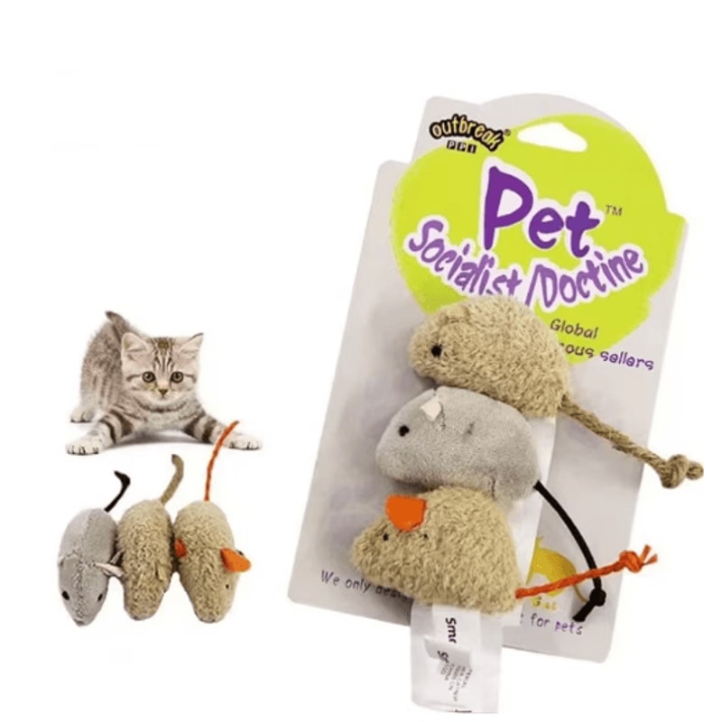 3Piece Plush Mouse Cat Toy Set For Interactive Play And Hunting Fun 0