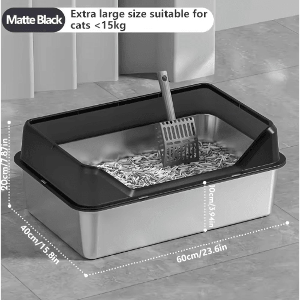 KEMORELA XL Stainless Steel Cat Litter Box With Lid And High Sides 1