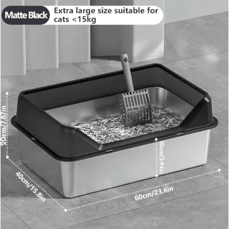 KEMORELA XL Stainless Steel Cat Litter Box With Lid And High Sides 1