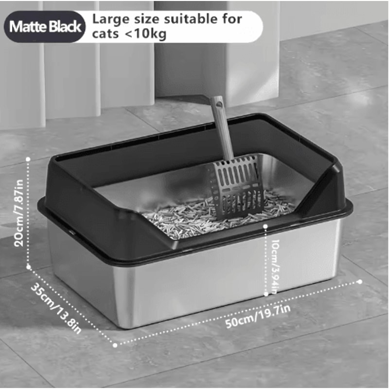 KEMORELA XL Stainless Steel Cat Litter Box With Lid And High Sides 2