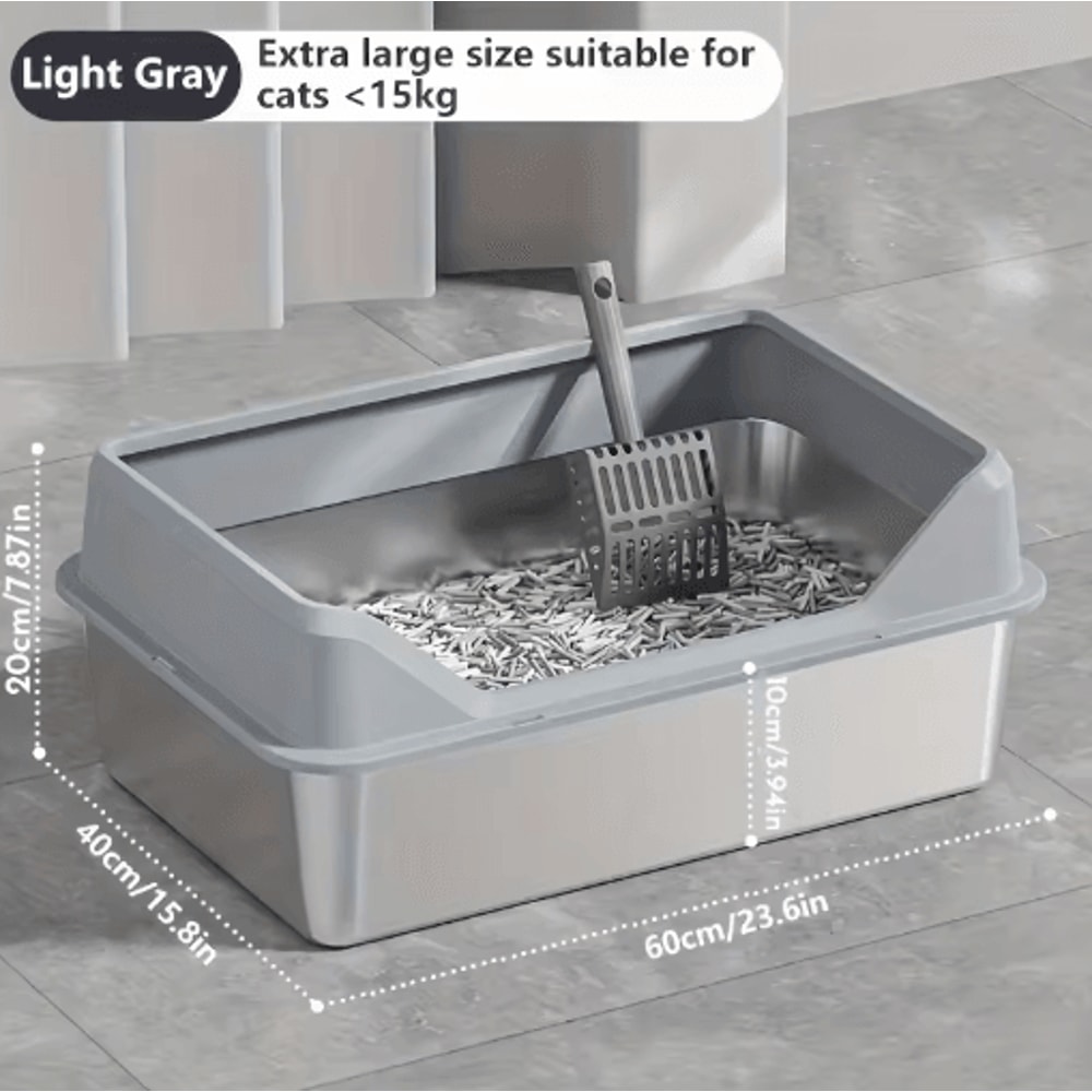 KEMORELA XL Stainless Steel Cat Litter Box With Lid And High Sides 3