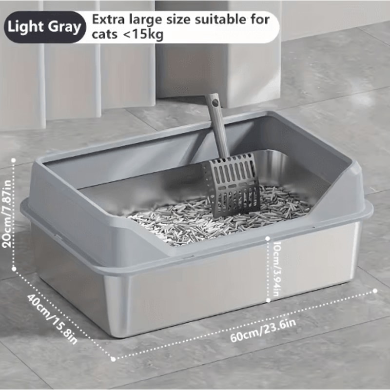 KEMORELA XL Stainless Steel Cat Litter Box With Lid And High Sides 3