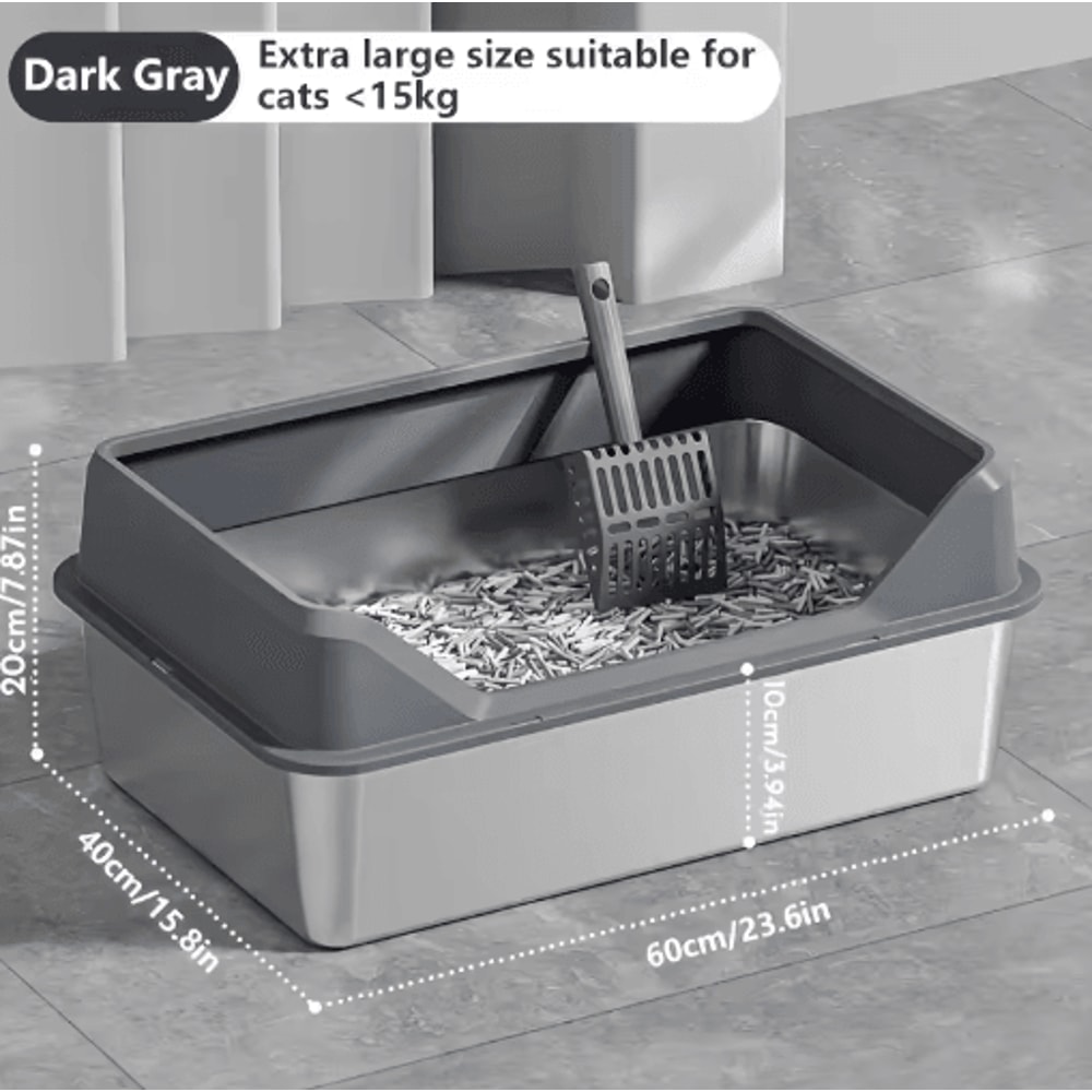 KEMORELA XL Stainless Steel Cat Litter Box With Lid And High Sides 5
