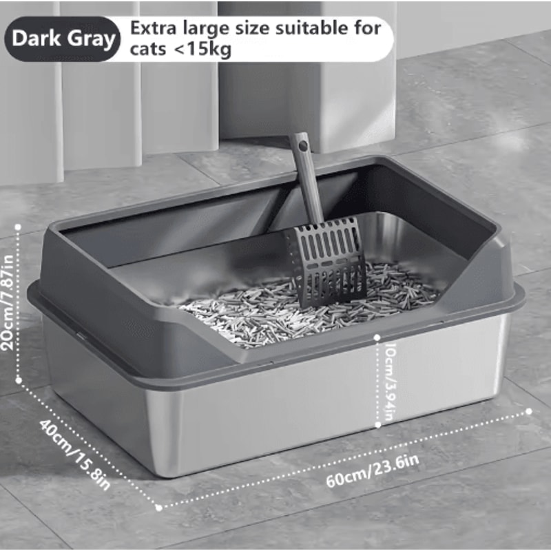 KEMORELA XL Stainless Steel Cat Litter Box With Lid And High Sides 5