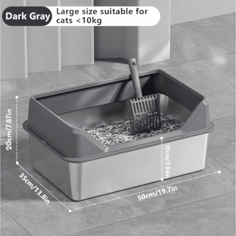 KEMORELA XL Stainless Steel Cat Litter Box With Lid And High Sides 6