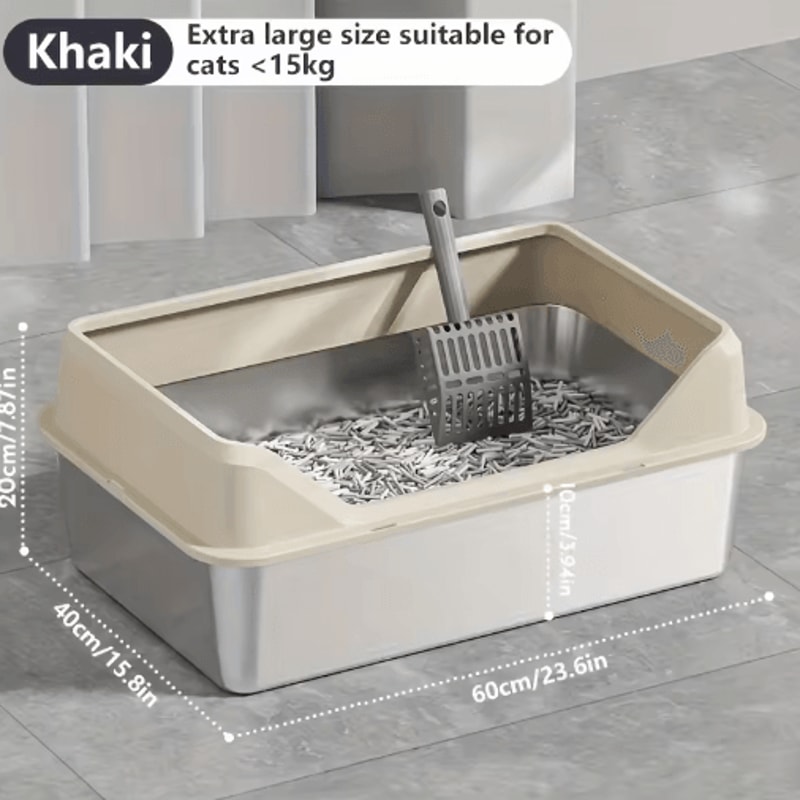 KEMORELA XL Stainless Steel Cat Litter Box With Lid And High Sides 7