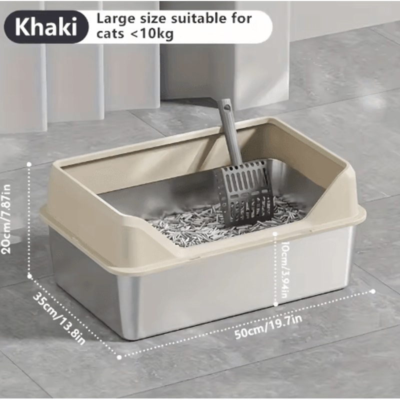 KEMORELA XL Stainless Steel Cat Litter Box With Lid And High Sides 8