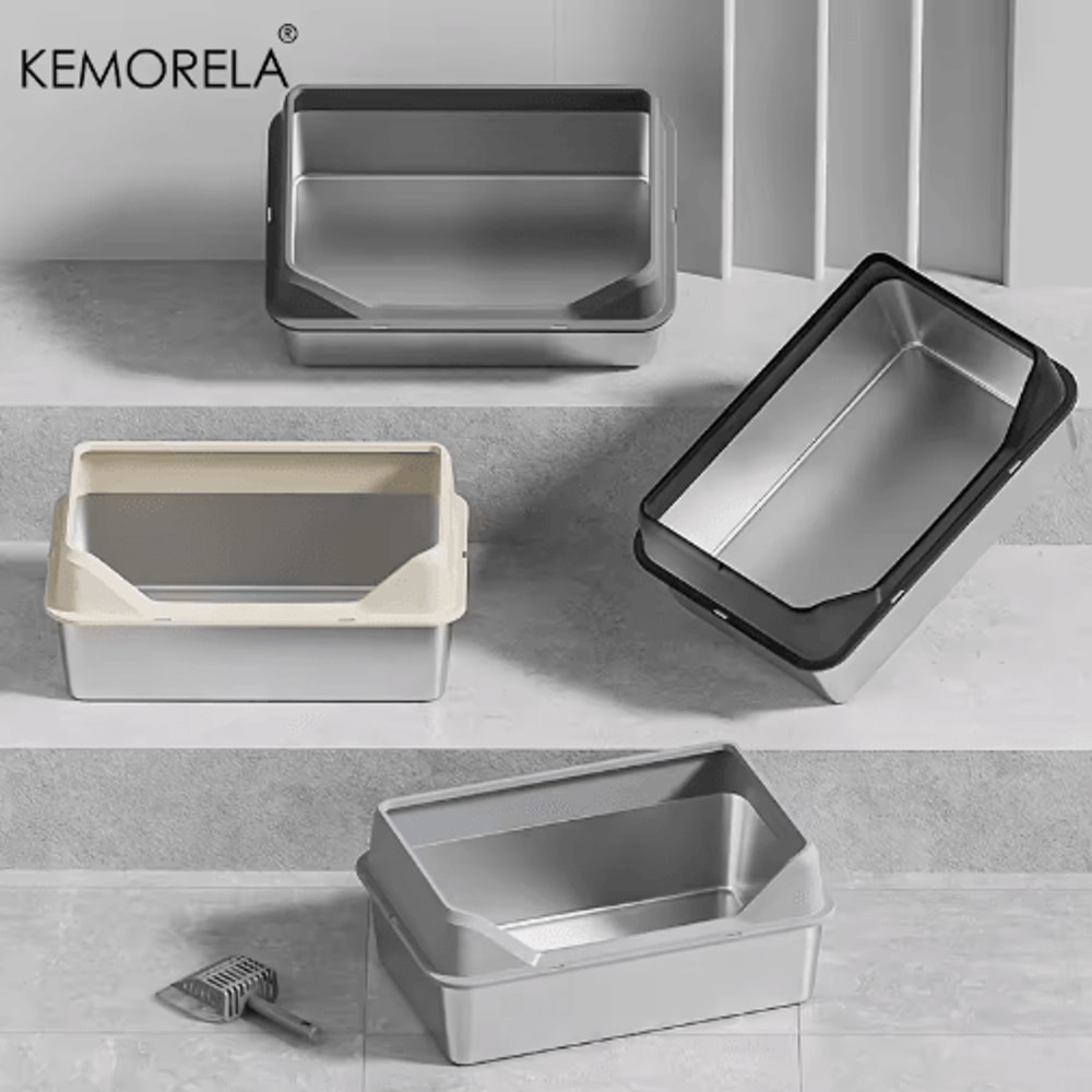 KEMORELA XL Stainless Steel Cat Litter Box With Lid And High Sides 9