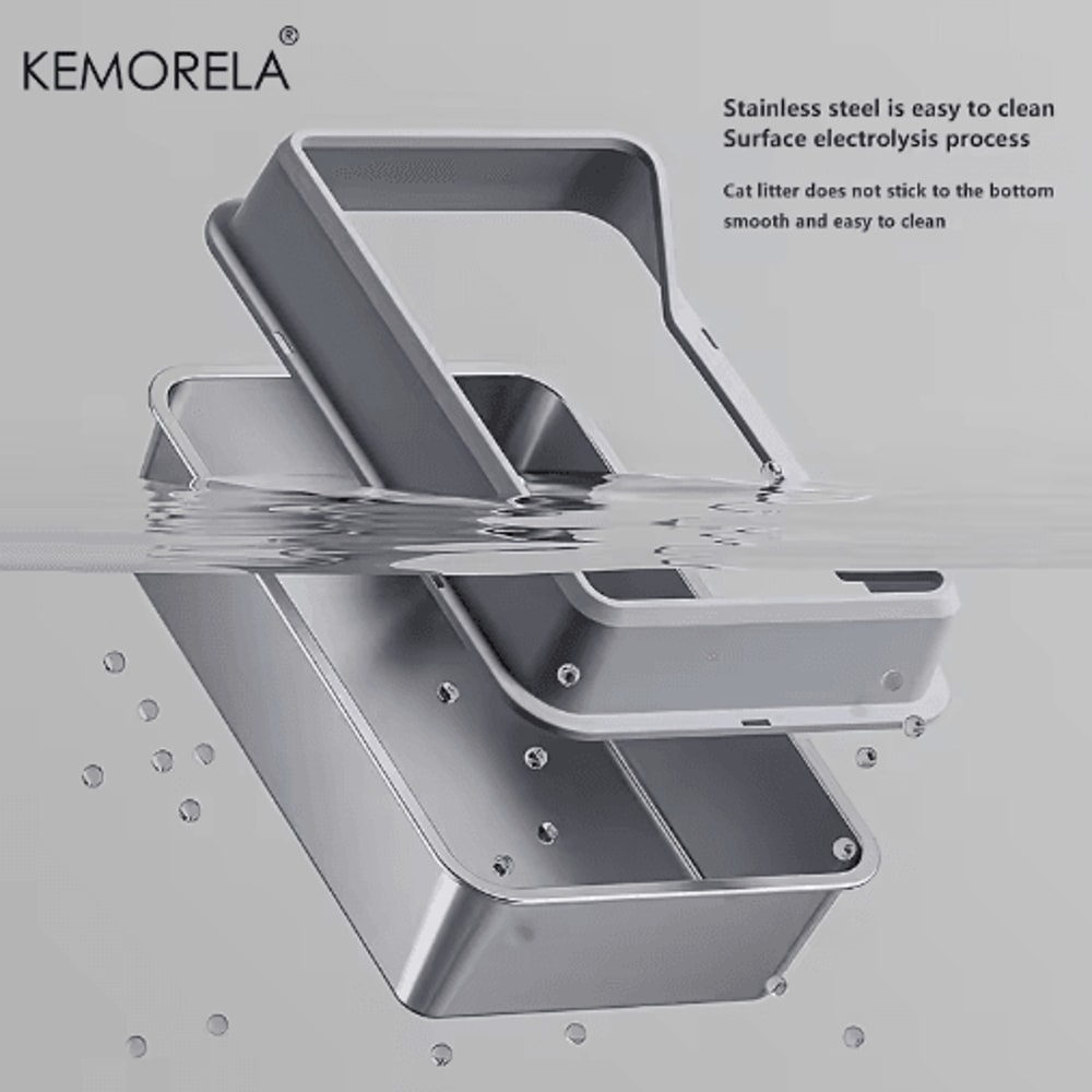 KEMORELA XL Stainless Steel Cat Litter Box With Lid And High Sides 11