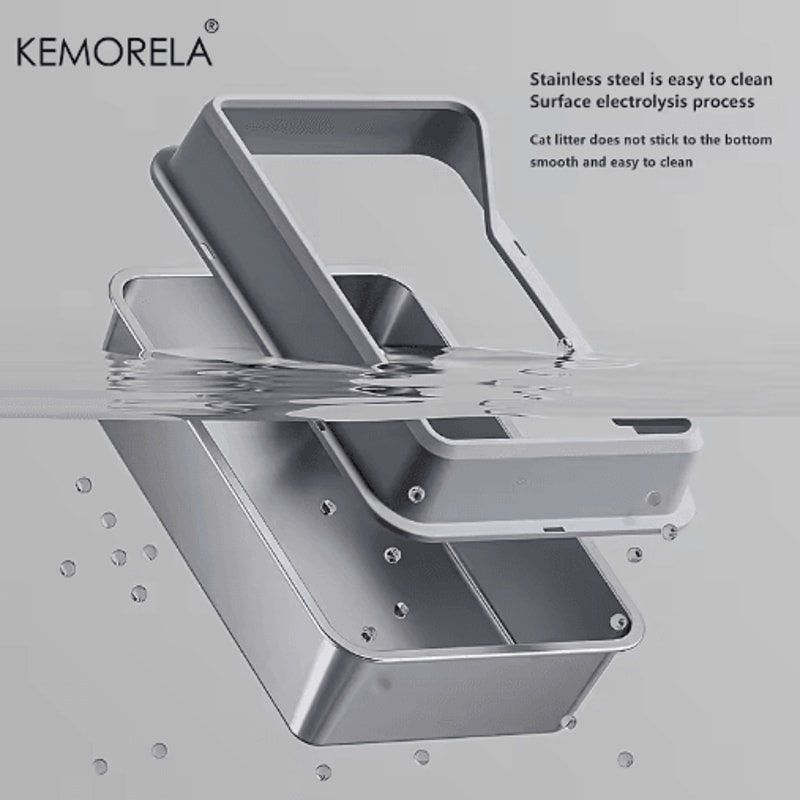 KEMORELA XL Stainless Steel Cat Litter Box With Lid And High Sides 11