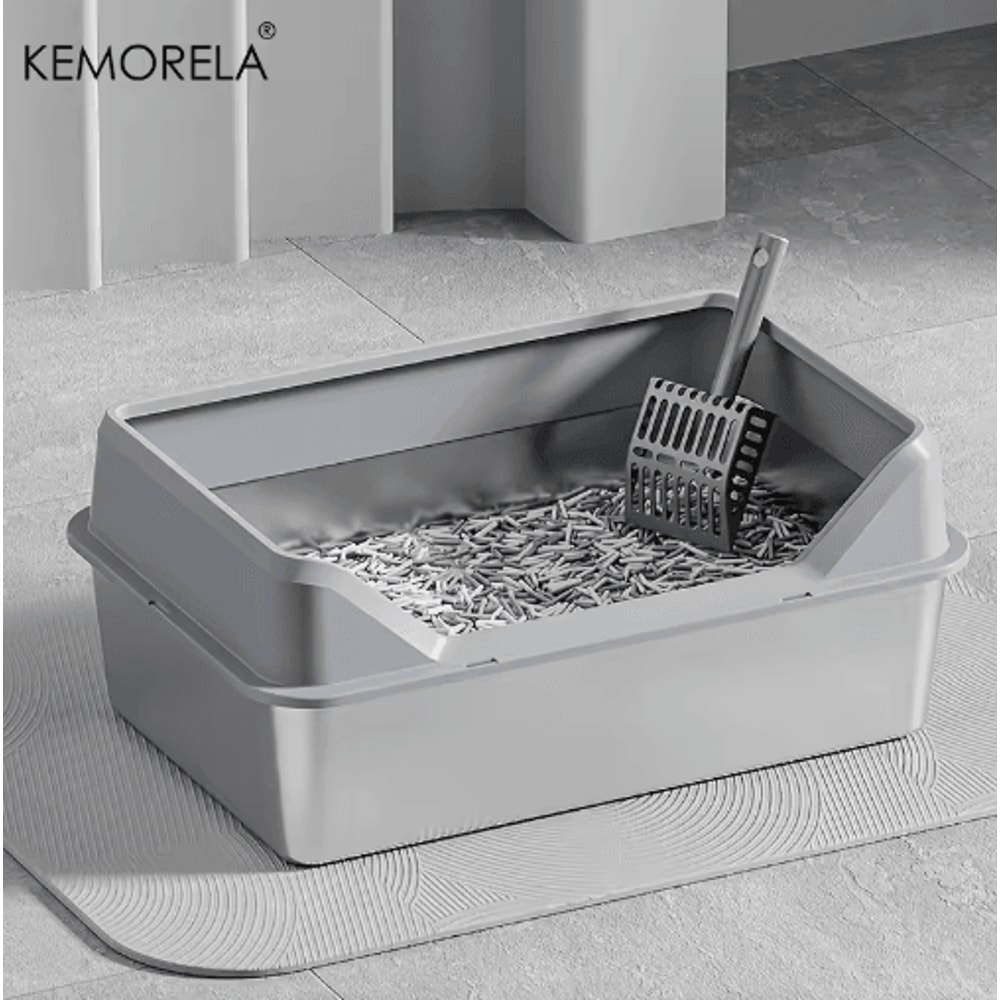 KEMORELA XL Stainless Steel Cat Litter Box With Lid And High Sides 0