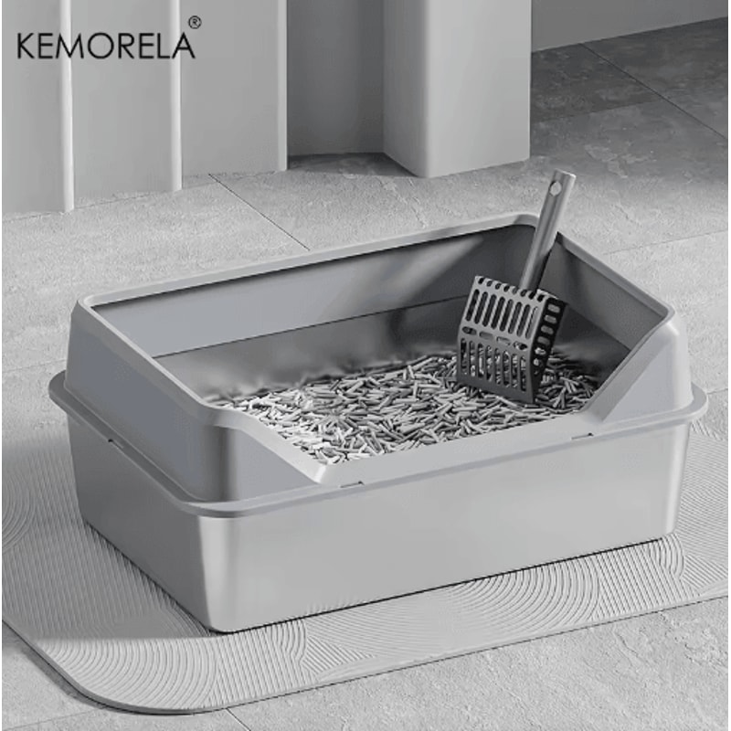 KEMORELA XL Stainless Steel Cat Litter Box With Lid And High Sides 0
