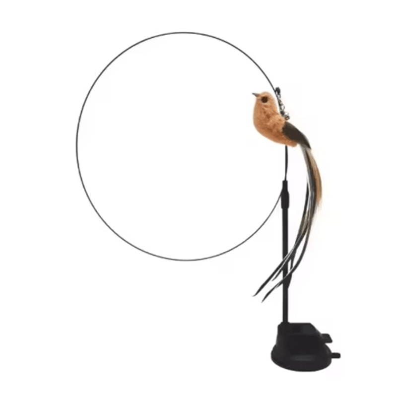 Suction Cup Feather Cat Teaser Wand With Simulation Bird Toy 1