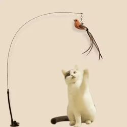 suction cup feather cat teaser wand with simulation bird toy