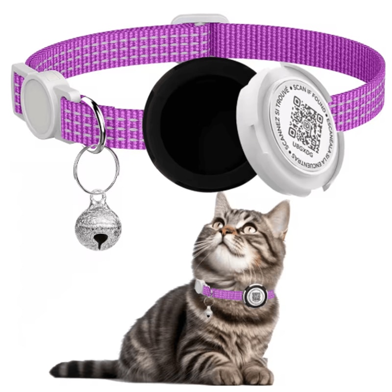 Reflective Cat Collar With Air Tag Holder And QR ID Tag For Dual Pet Protection 1