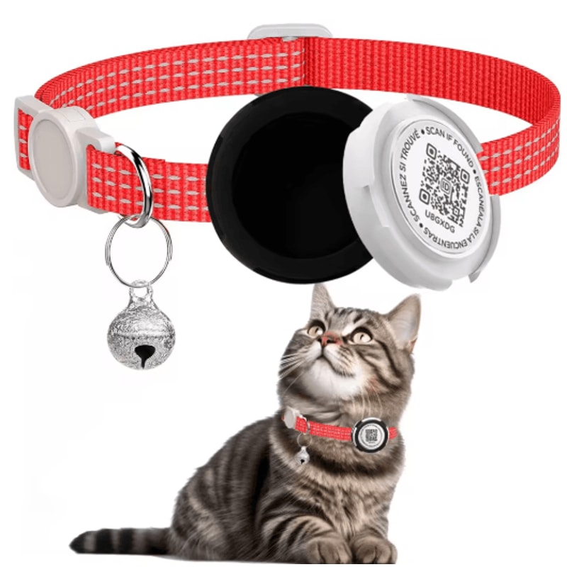 Reflective Cat Collar With Air Tag Holder And QR ID Tag For Dual Pet Protection 3