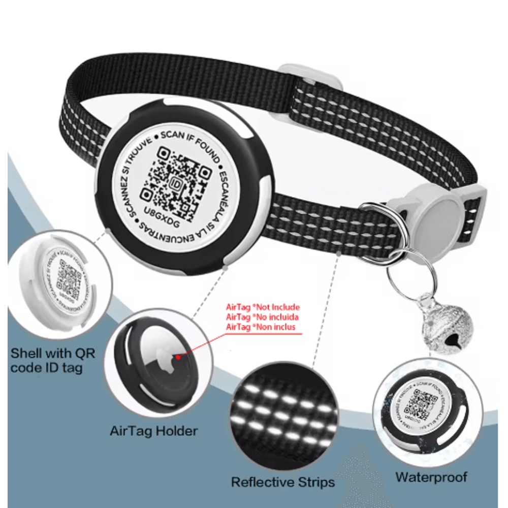 Reflective Cat Collar With Air Tag Holder And QR ID Tag For Dual Pet Protection 13