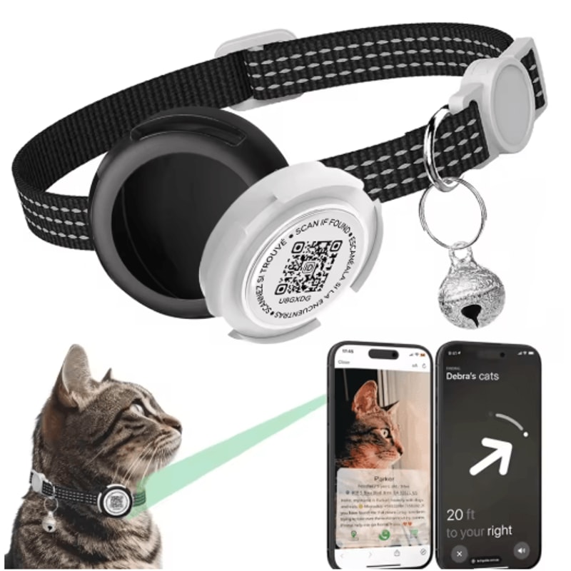 Reflective Cat Collar With Air Tag Holder And QR ID Tag For Dual Pet Protection 0