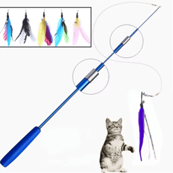 super long telescopic cat teaser wand with feather replacement head