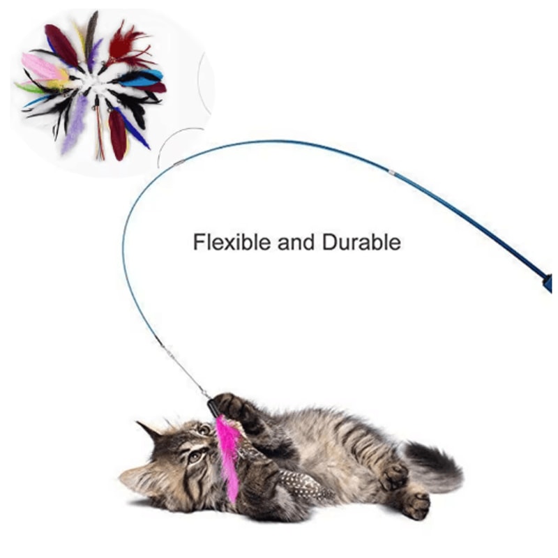 Super Long Telescopic Cat Teaser Wand With Feather Replacement Head 8