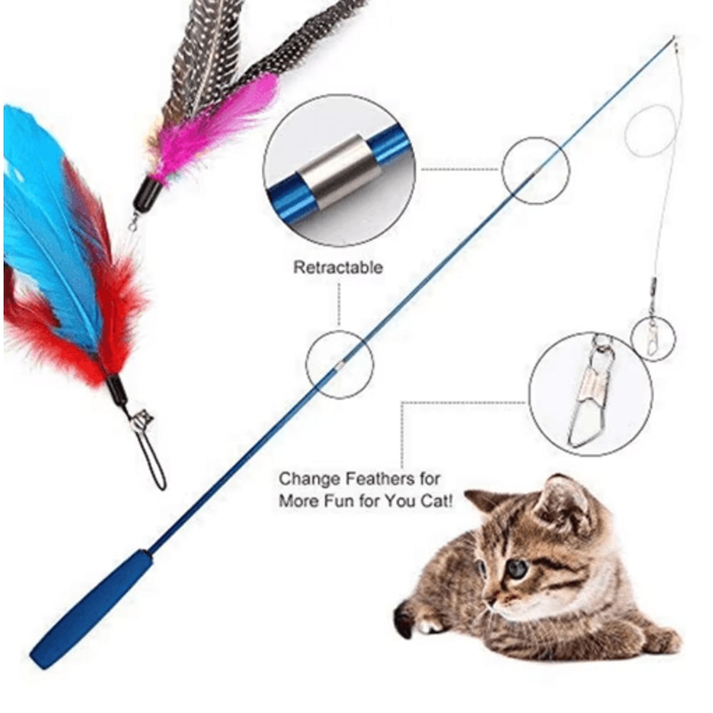 Super Long Telescopic Cat Teaser Wand With Feather Replacement Head 9