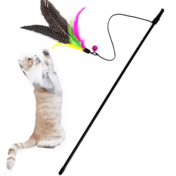 interactive cat teaser wand with feather and bell for active play
