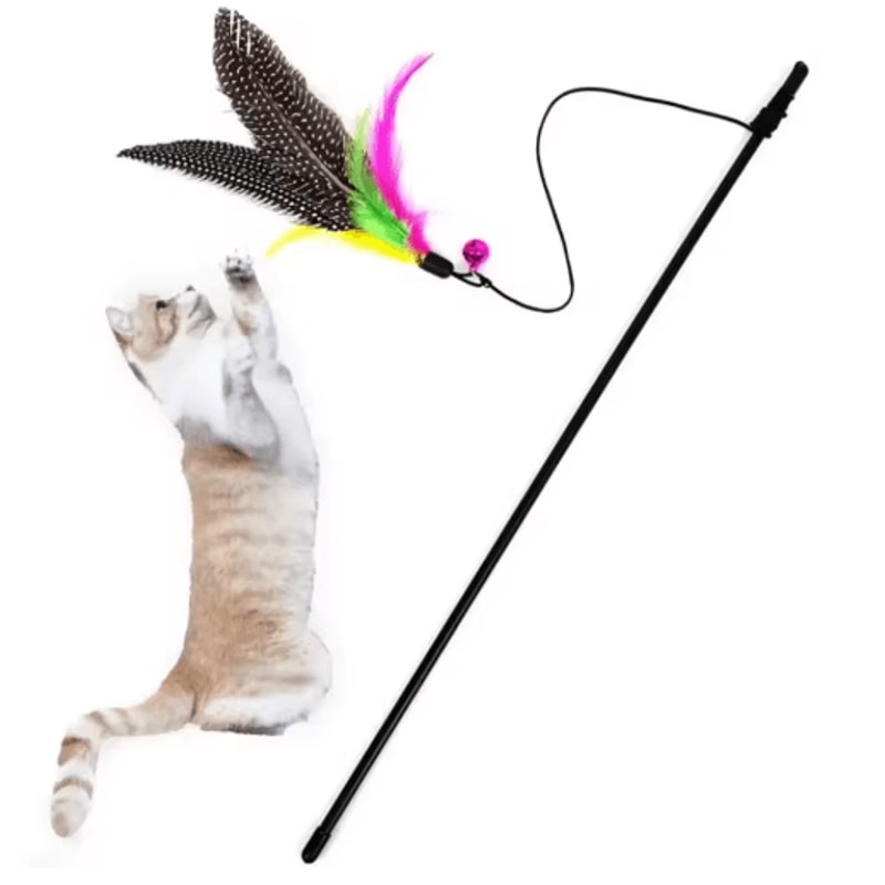 Interactive Cat Teaser Wand With Feather And Bell For Active Play 0