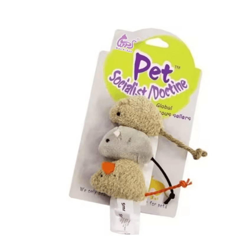 3Piece Plush Mouse Cat Toy Set For Interactive Hunting And Play 1