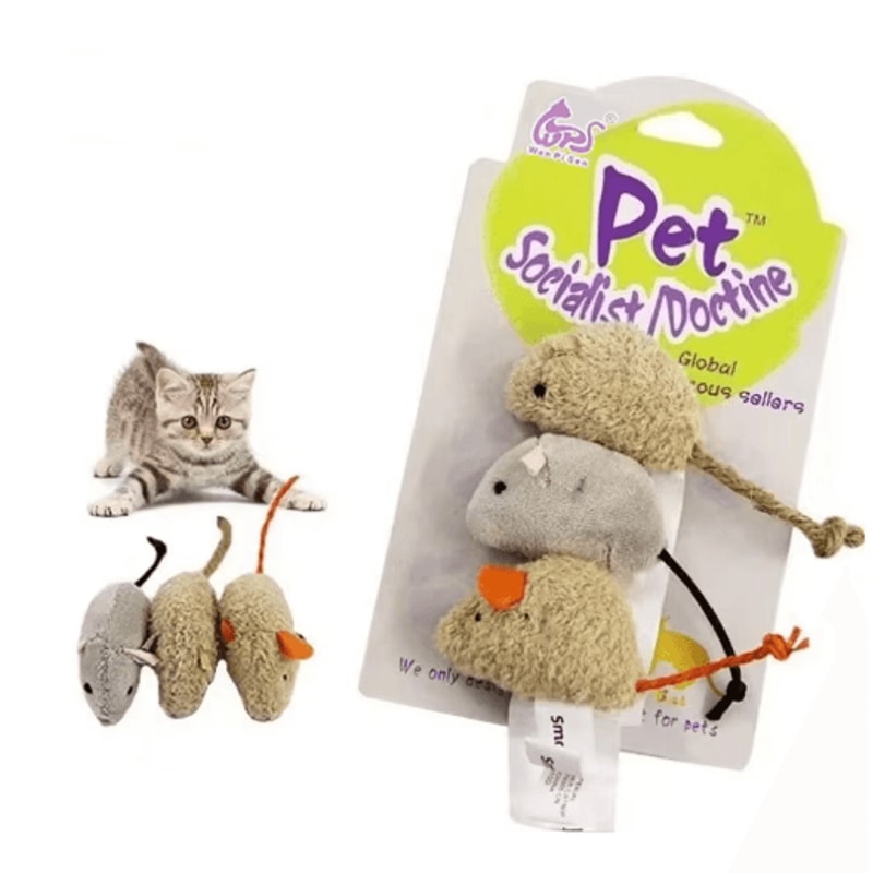 3Piece Plush Mouse Cat Toy Set For Interactive Hunting And Play 5