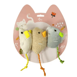 3-piece plush mouse cat toy set for interactive hunting and play